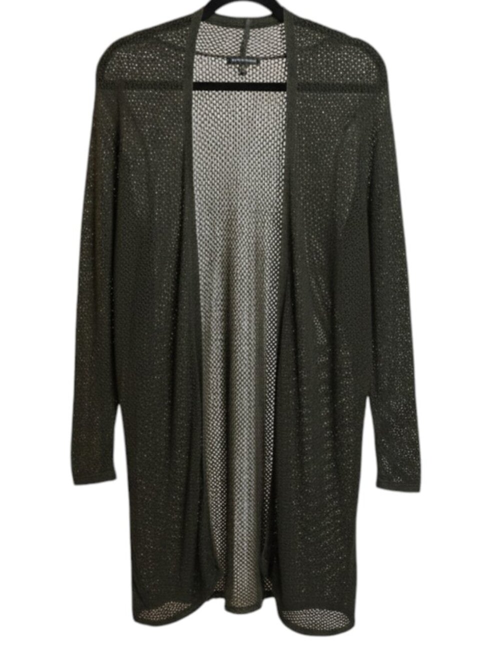 Eileen Fisher Perforated Tencel Open Long Cardigan Size Large Black Lagenlook